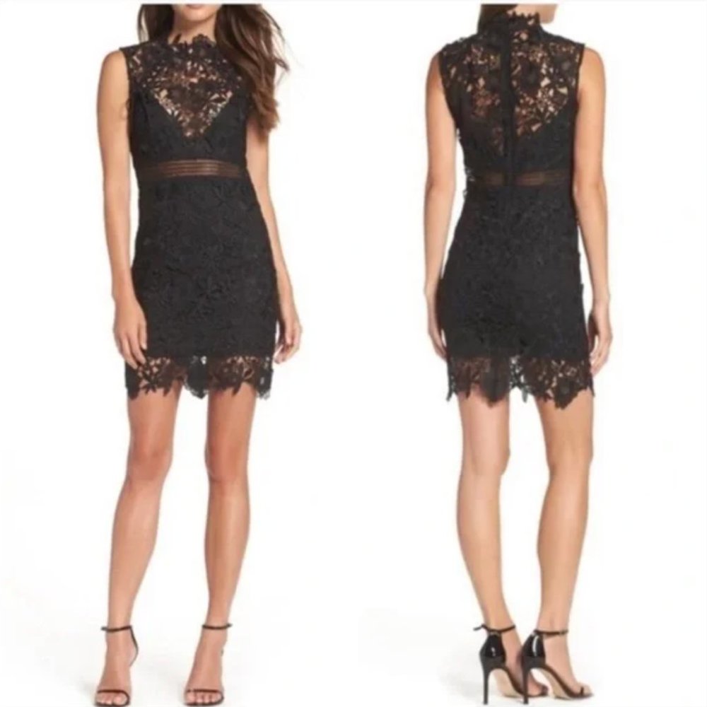 Bardot Paris Black Lace Applique Dress Size: 8/M